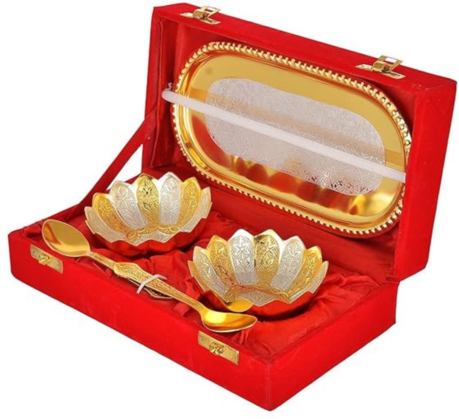 the healing store Germen Silver Gold 2 ton Plated Lotus Bowl Serving Set Bowl Serving Set-picture-26