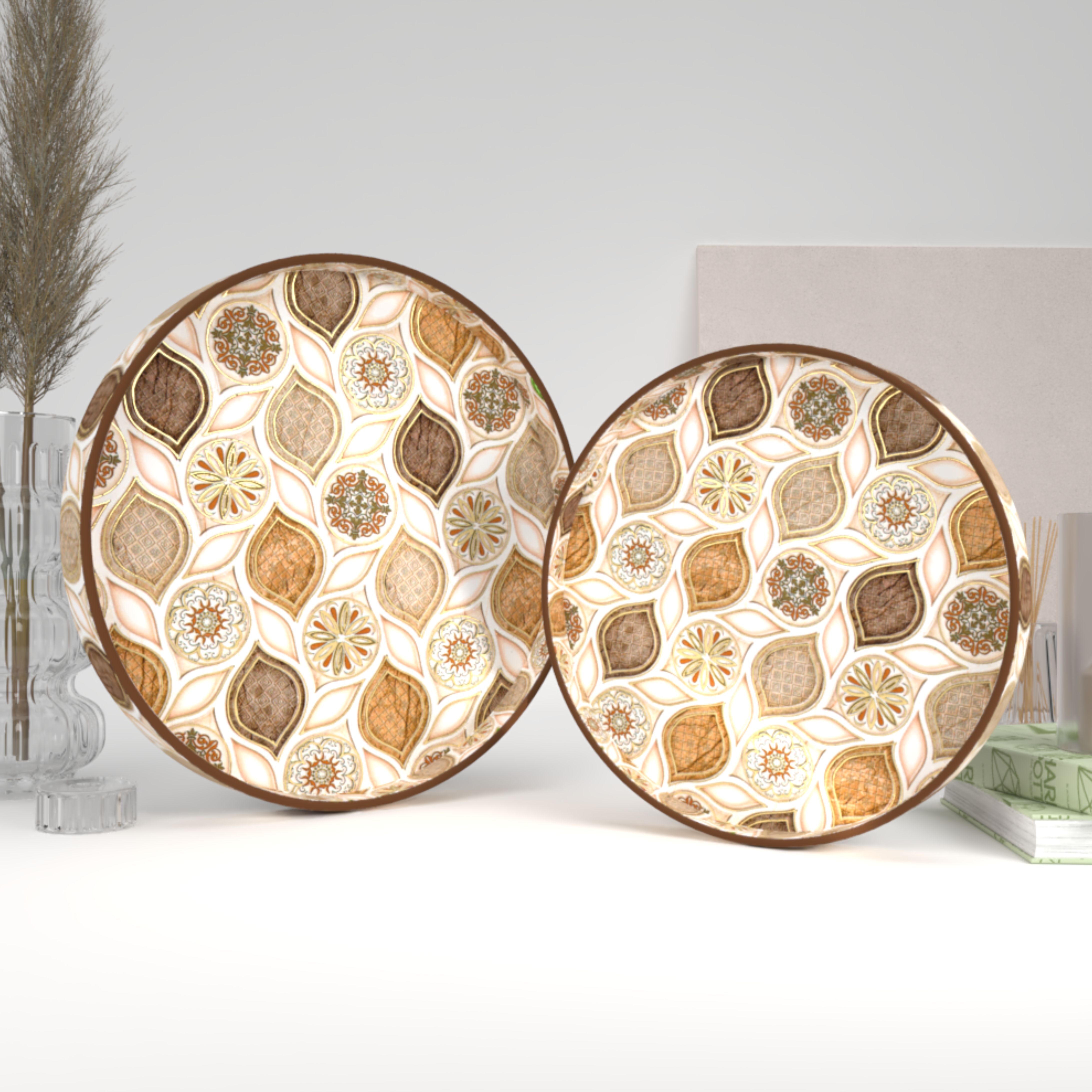 Ember Hanayaka Decorative Round Set for Serving & Kitchen Use, Wooden Tray-image-3