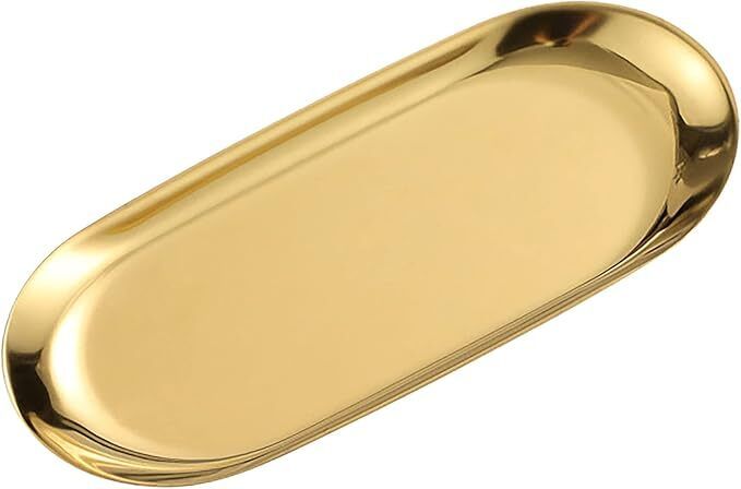 shigoshree Gold Stainless Steel Oval Trinket Tray - Decorative Jewelry|Serving Storage Dish Tray-picture-15