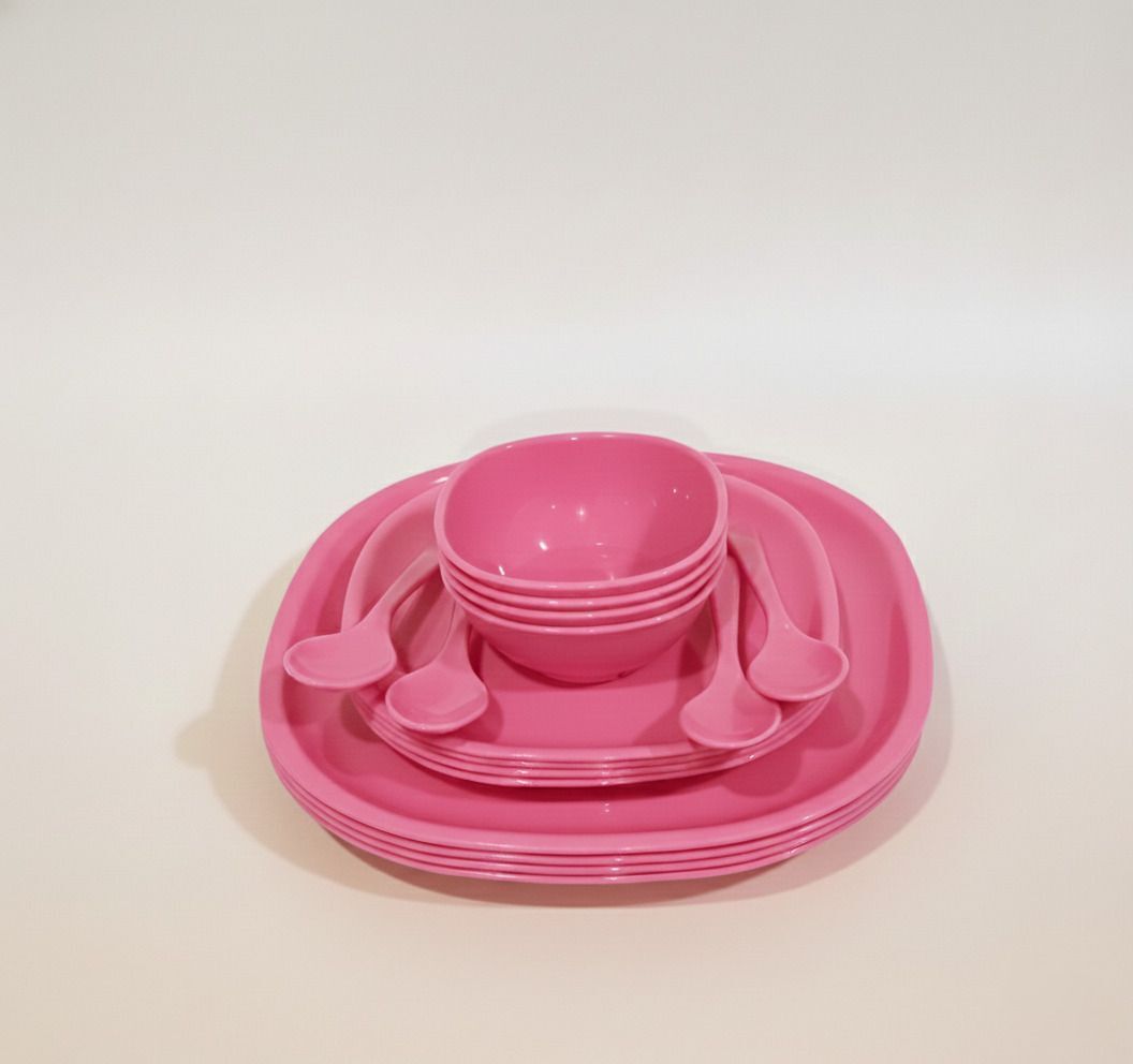 gepenterprises Pink Square Full, Half, Ball & Spoon 4 Pcs Set Plastic Dinner Plate-picture-45
