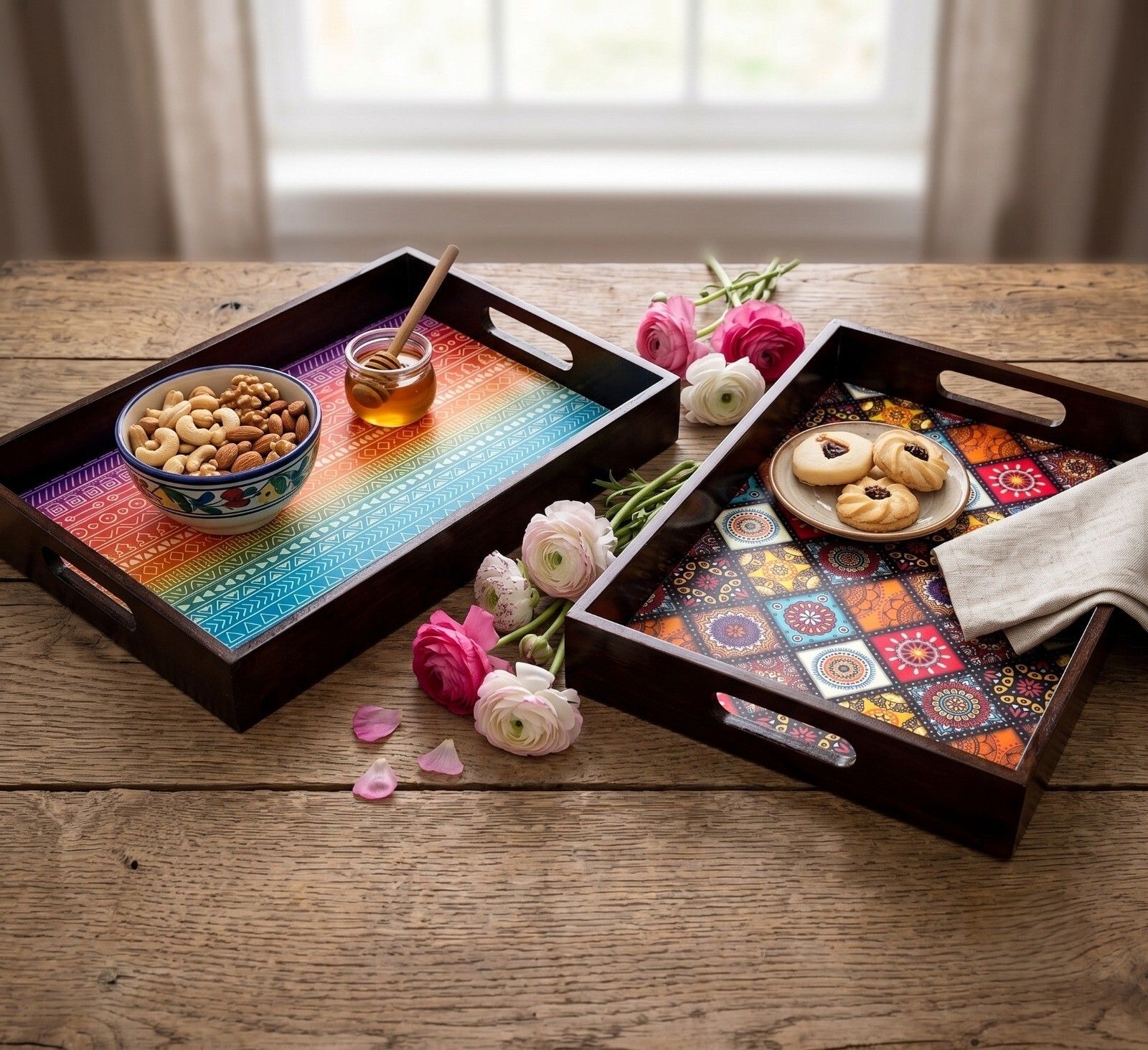 angira handicrafts Elegent Wooden serving tray AHS-2SER.TRAY41 Chip & Dip Tray-picture-43