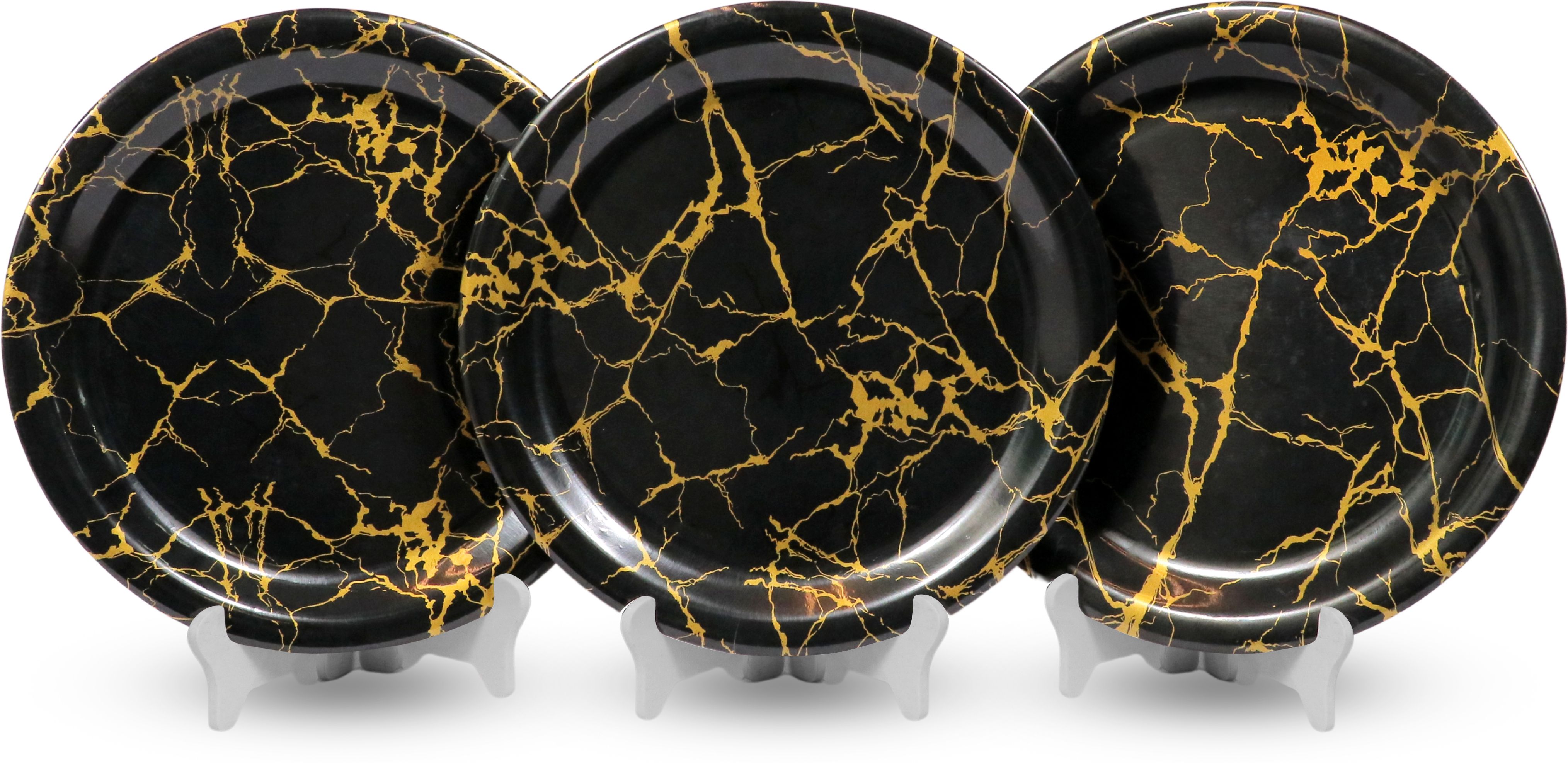 11 Inch Black with Gold Line Full Serving Melamine Plates for All Meals - Dinner Plate-image-33
