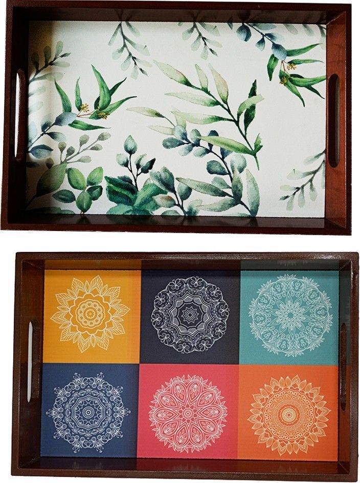 TRAY SET OF 2 mandala art with leaf pattern_1407 Tray-image-32