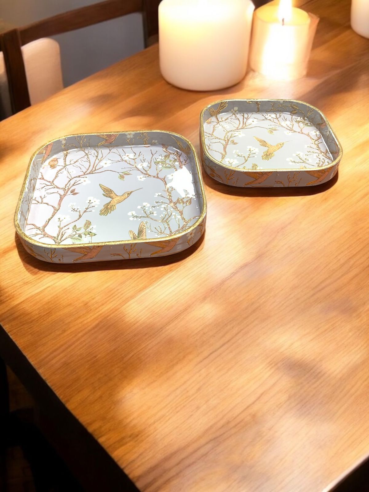 Set of 2 Silver Bird Design Serving Tray for Festive Gifts 9X9 & 8X8 Inch Tray-image-33