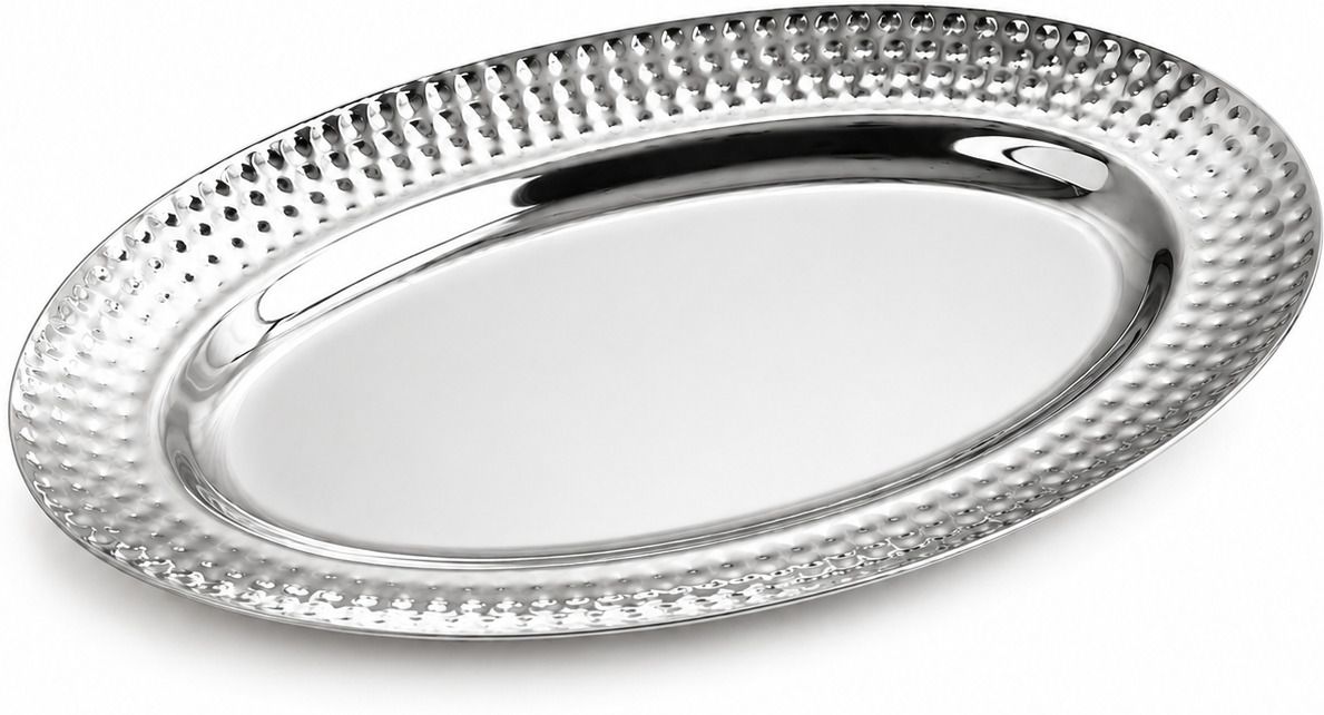 Diamond Oval Stainless Steel Serving Tray Mirror Finish Multipurpose Serving Tray Serving Set-image-21