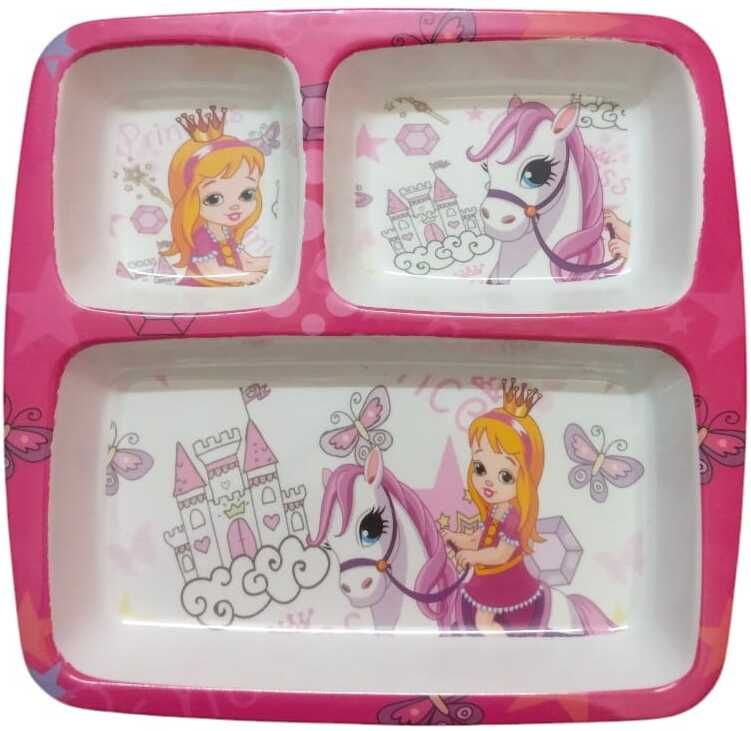 Cartoon Printed Plastic Dinner 3 Partition Plate for Kids Dinner Plate-image-20