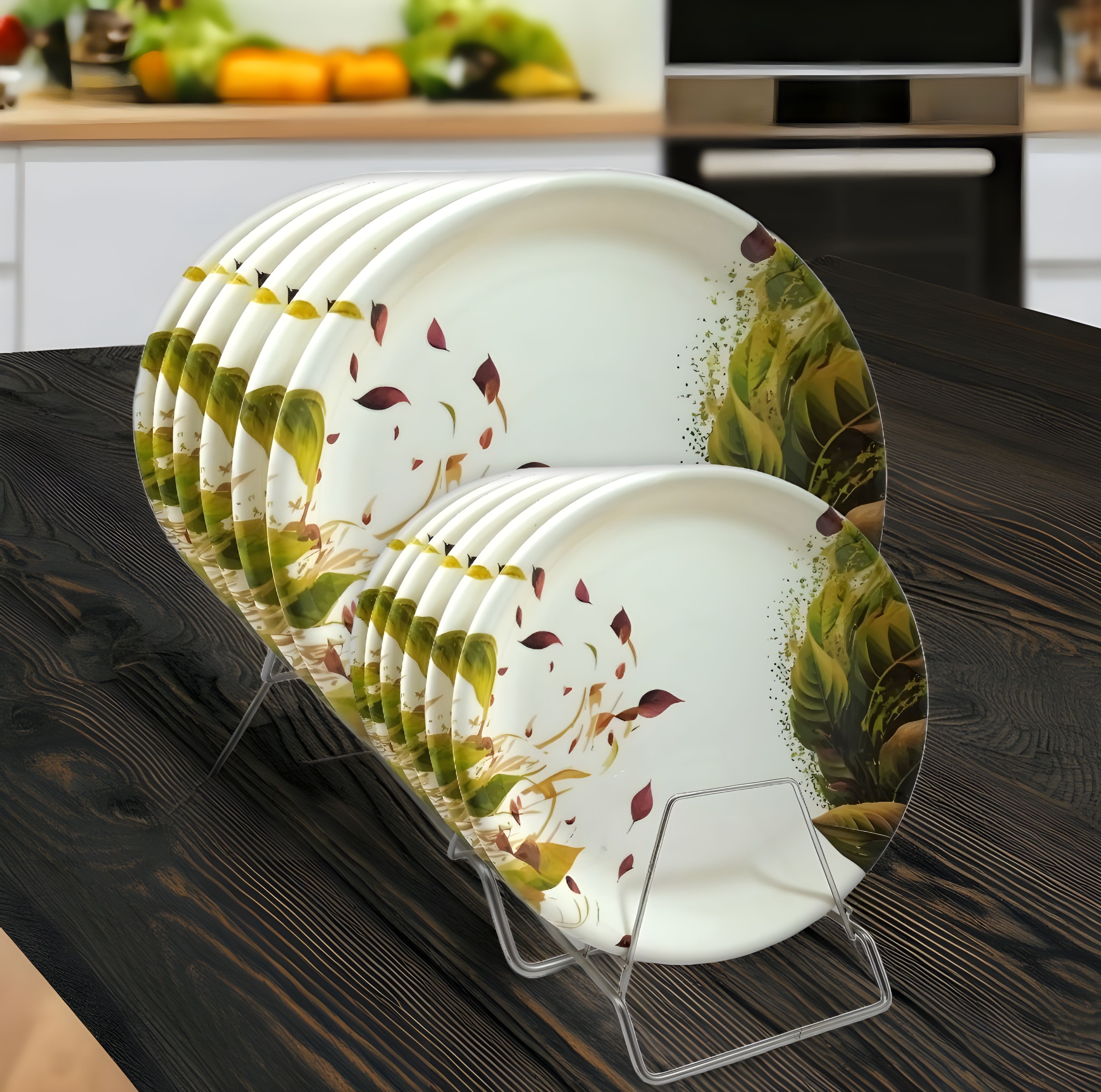 Melamine Floral Dinner Plates (6 Full Plate & 6 Half Plate) Perfect for Dinner! Dinner Plate-image-49