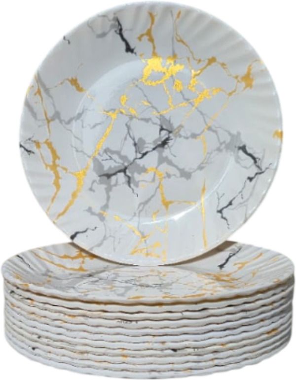 crockzaar Premium Black & Gold Melamine Nasta Plate Set | 8 Inch Round Snack, Breakfast Half Plate-picture-2