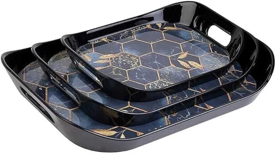 juiciq Serving Tray Set of 3 | Black & Gold Designs | Durable & Stylish Tray-picture-14