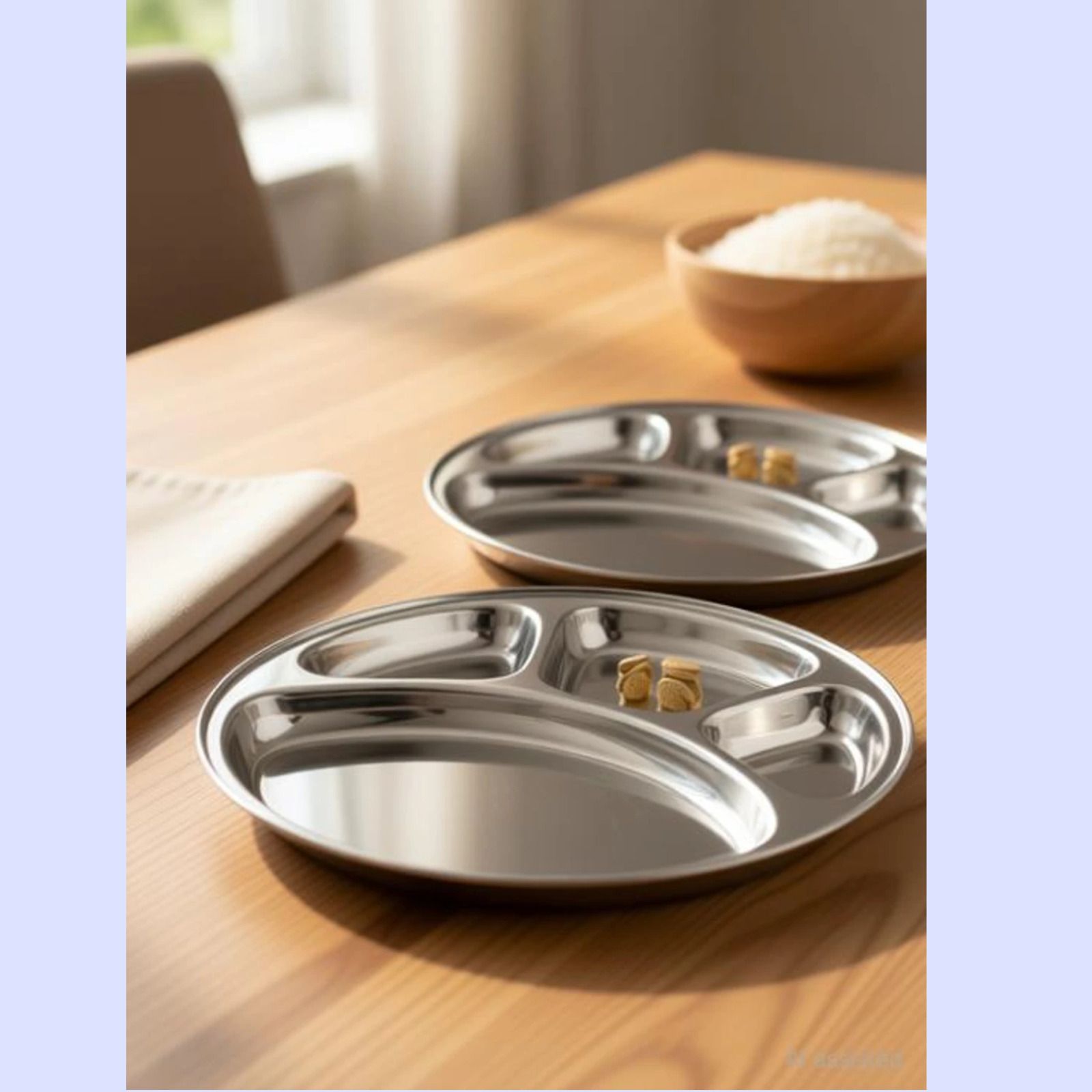shain g Premium Stainless Steel Bhojan Thali Set Pack of 2 for Daily Dining Use Sectioned Plate-picture-42