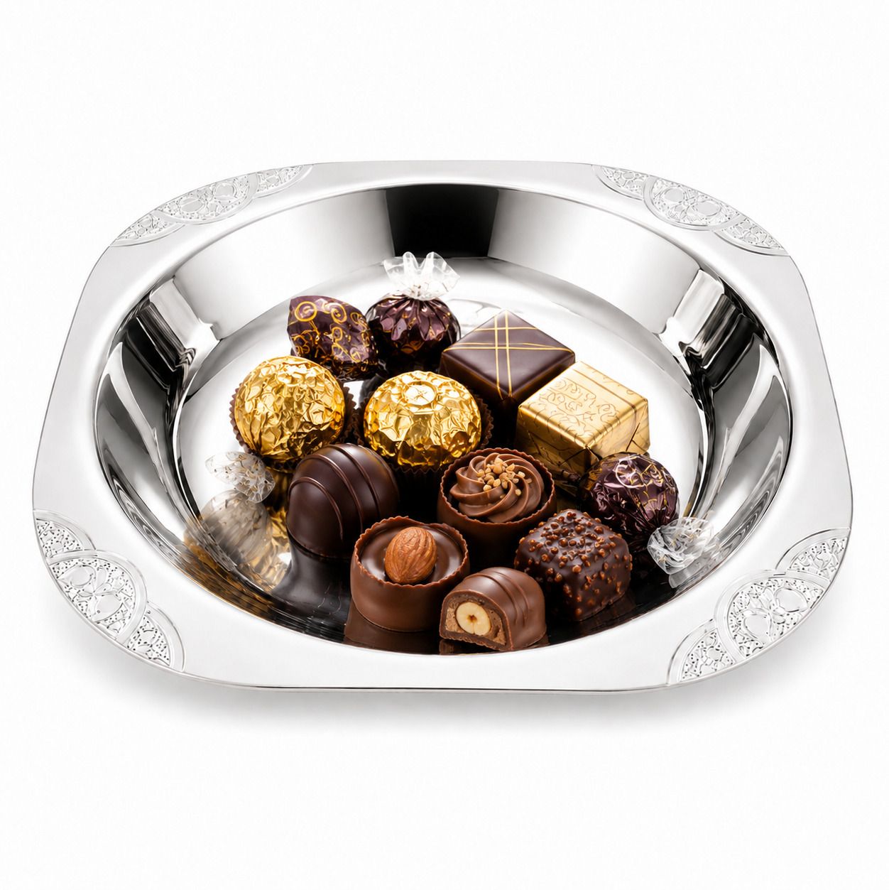 Steel Serving Bowl with Decorative Floral Rim | Deep Round Dinner & Food Serving Dinner Plate-image-1