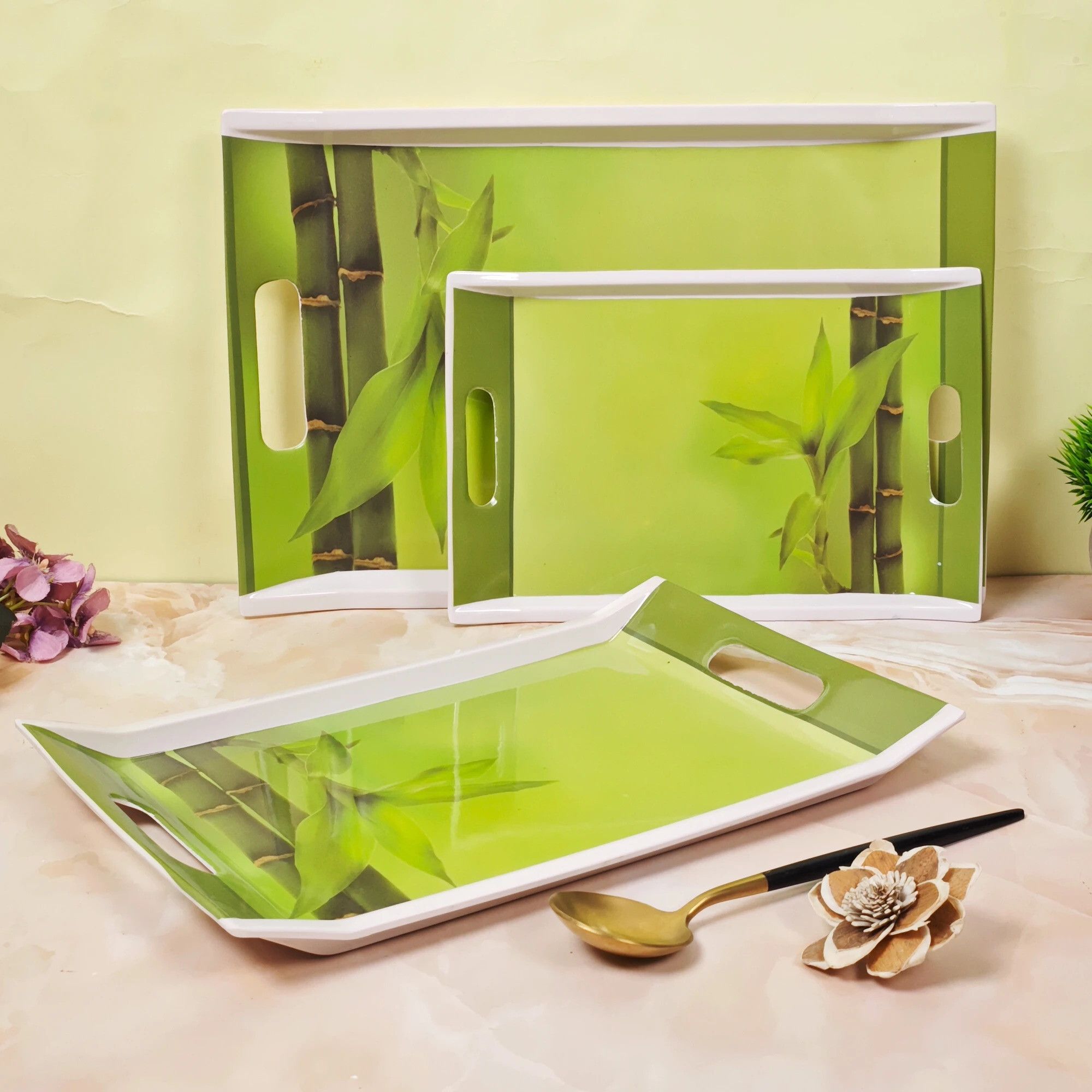 u.p.c. Nature Print Serving Tray, Ocean Series Melamine Tray (Small, Medium and Large Size) (Light Green) Tray-picture-17
