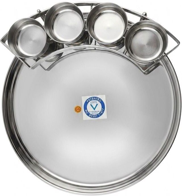 vishu oohinn Stainless Steel, Silver plate with 4 cups Dinner Set-picture-14