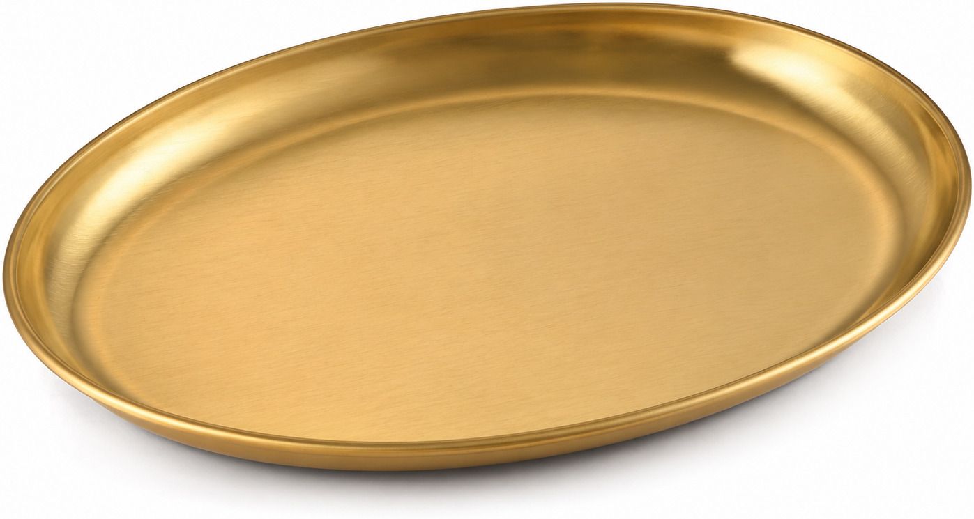 valajogi Golden Steel Oval Serving Platter for Biryani Fish Curry Hotel Restaurant Rice Plates-picture-16