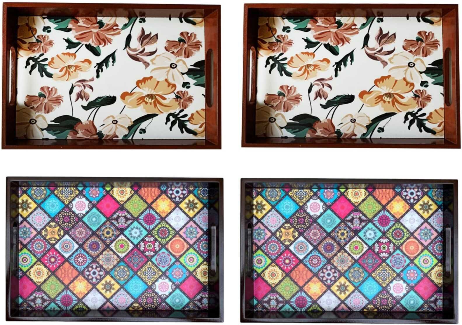 Wooden tray set of 4 multicolor print|Serving Tray|Multipurpose Tray|AHS-TRAY4 Tray-image-11