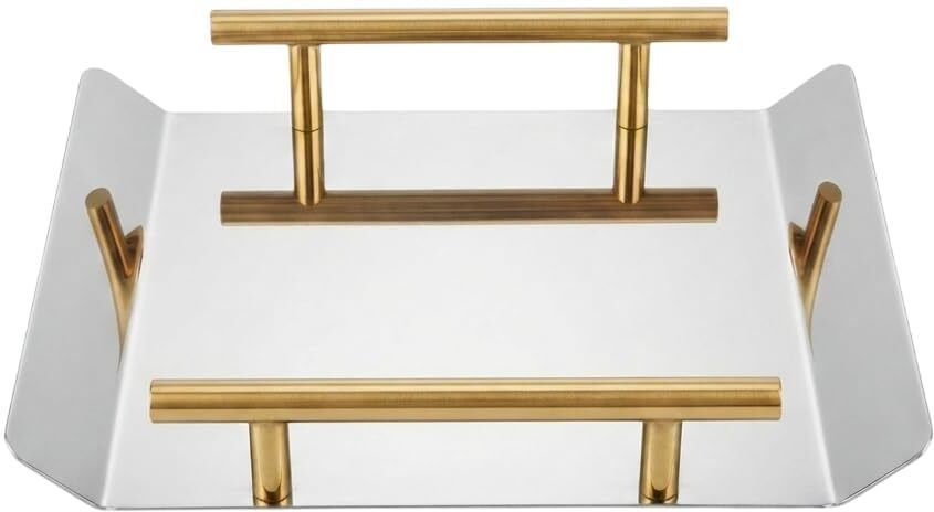lexara Square Serving Tray with Gold Handles,Mirror Finish Platter for Tea,Coffee Tray Serving Set-picture-24