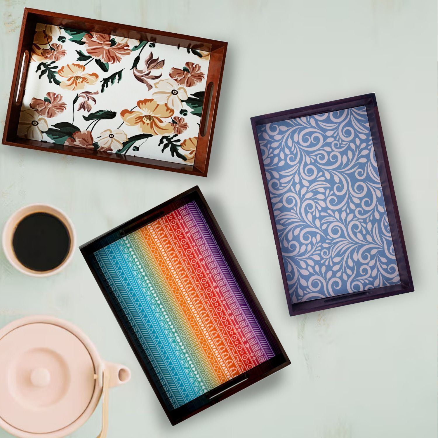 Wooden Tray set of 3 for serving Tea/coffee/snacks AHS-TRAY136_1310 H250_1407 Tray-image-16
