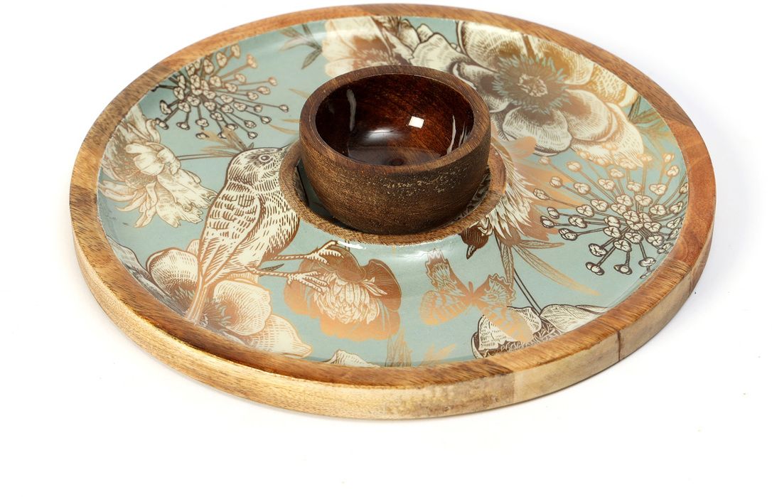 duli Mango Wood Handcrafted Bird Design Serving Platter with 1 Bowl 10x10 inches Chip & Dip Tray-picture-27