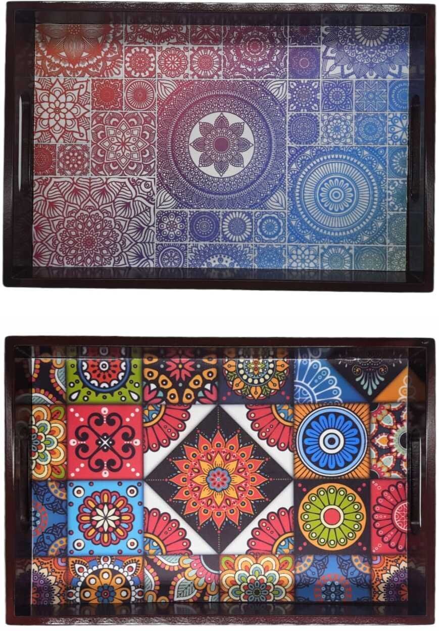 Wooden tray set of 2 with UV print|Serving Tray|Multipurpose Tray|AHS0-T1032_1 Tray-image-48