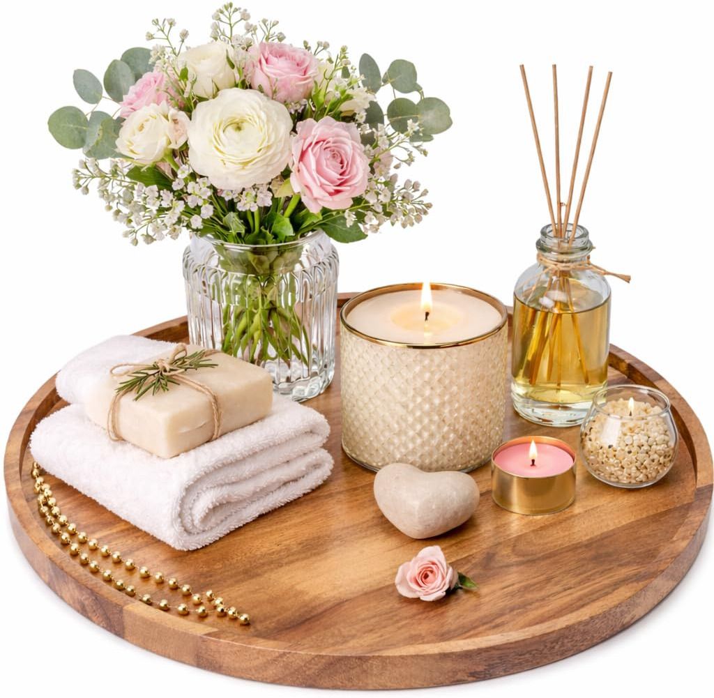 emium Wooden Round Serving Tray/Platter | Decorative Tray for Home Decor Tray-image-16