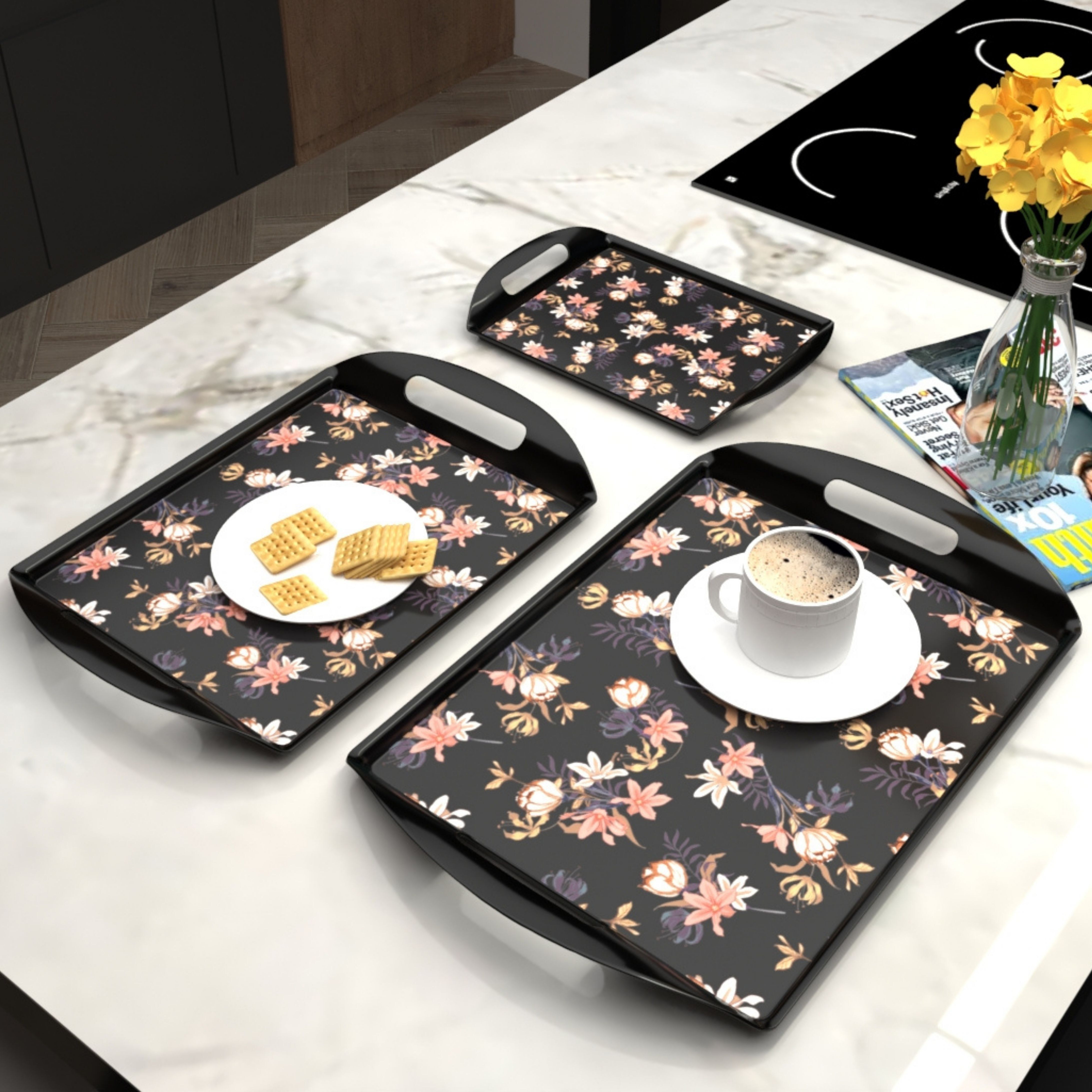 Aroma Miami Lilac Melamin Serving Medley with Handles for Home or Cafe, Tray-image-47