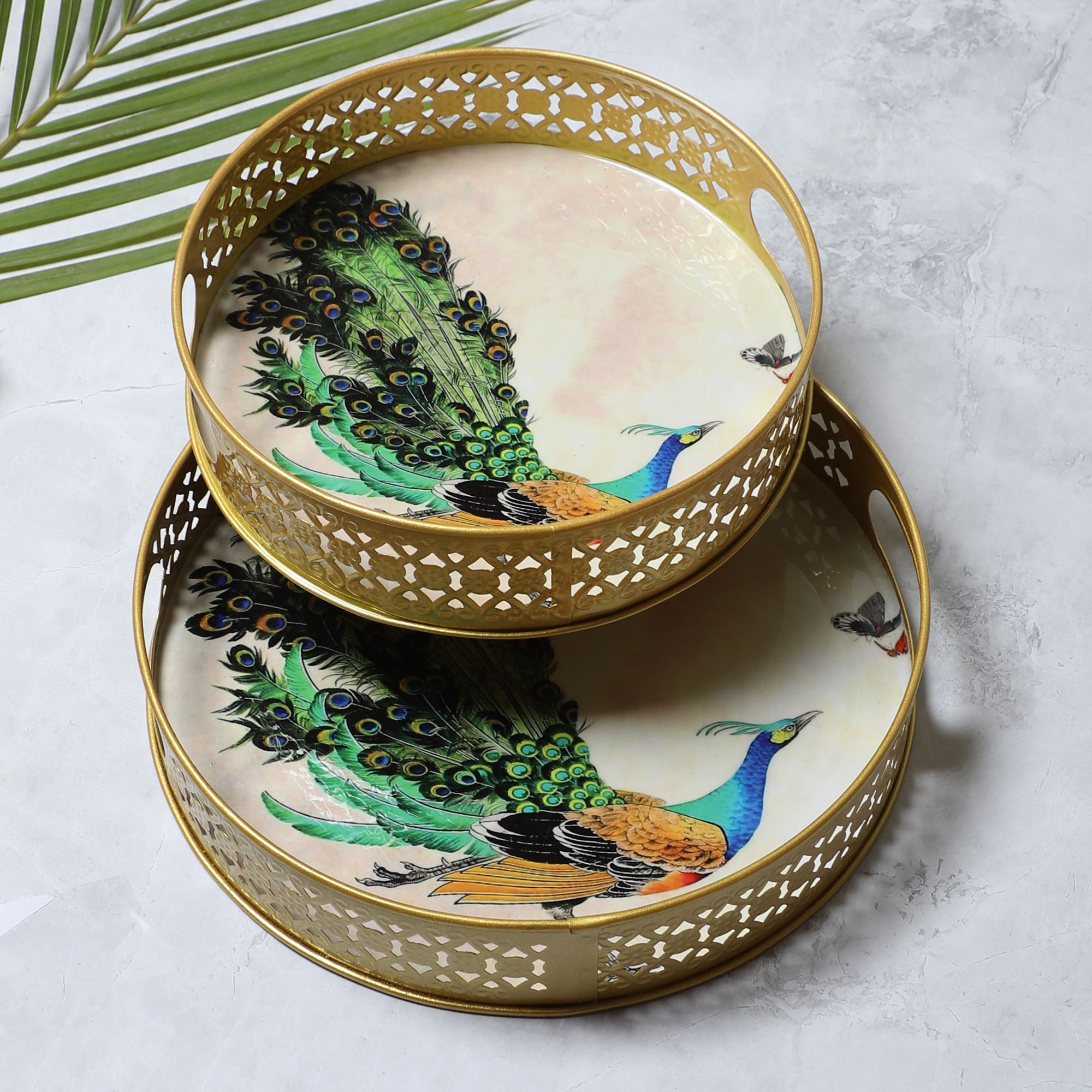 amaya decors Peacock Tray Set of 2 Tray Serving Set-picture-3