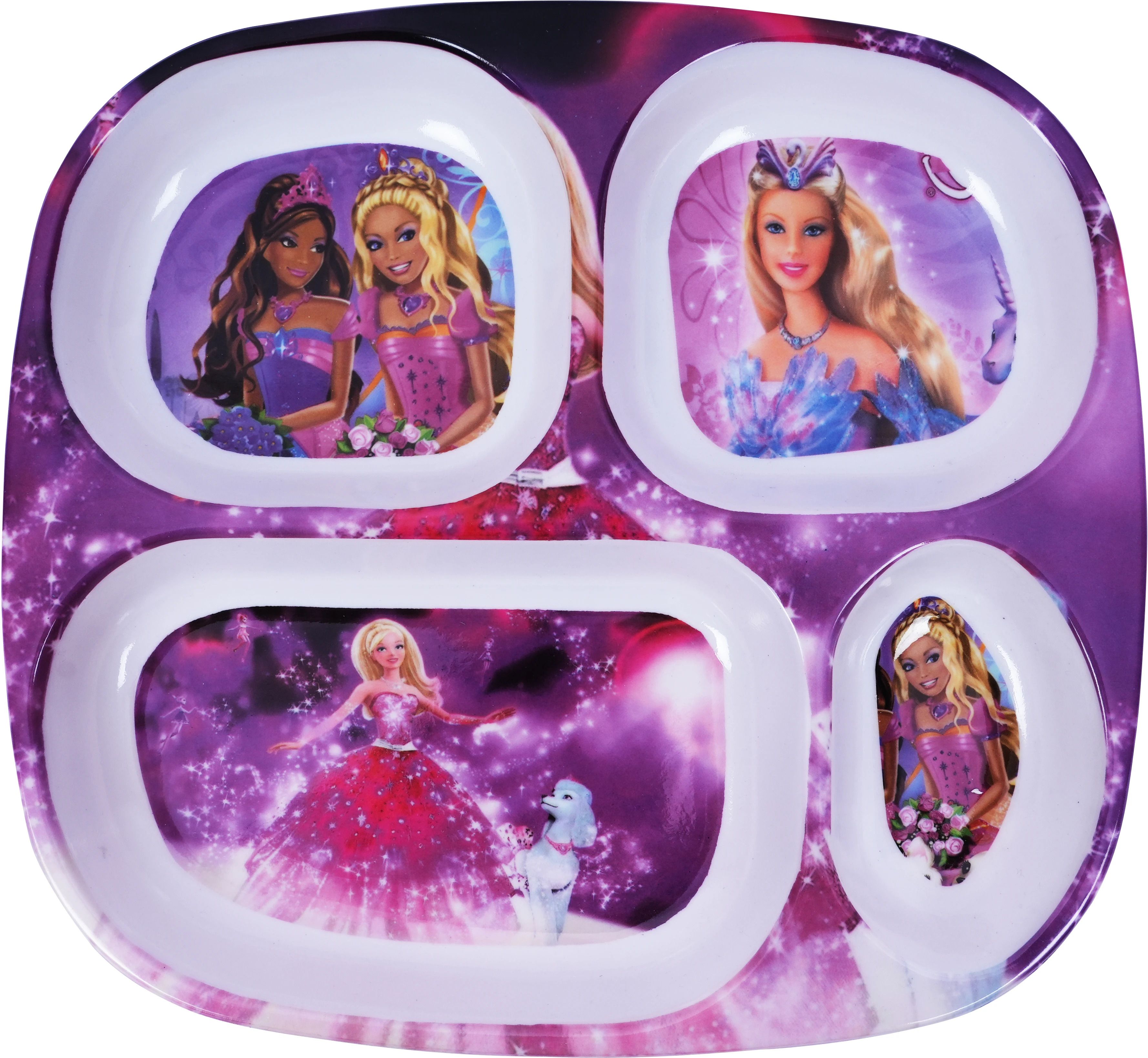 vishika store Barbie A Fairy Secret Cartoon Printed Kids Dinner 4 Section Square Plate Sectioned Plate-picture-13