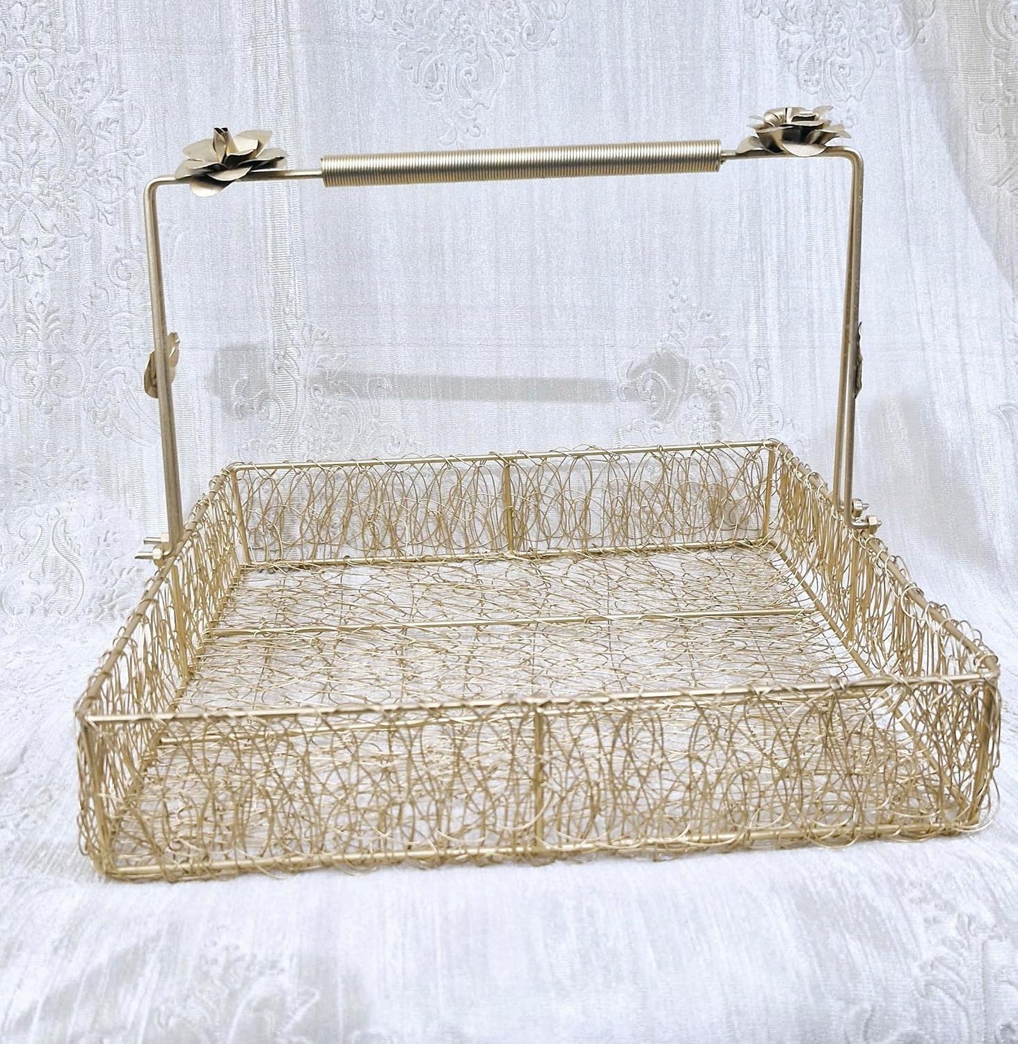 sahsixdecor Stylish Golden Metal Basket Tray | Handle Tray for Storage & Home Decoration Tray-picture-25