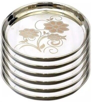 Classy & Designer 6 Pcs. Flower Printed Stainless Steel Dinner Plate
