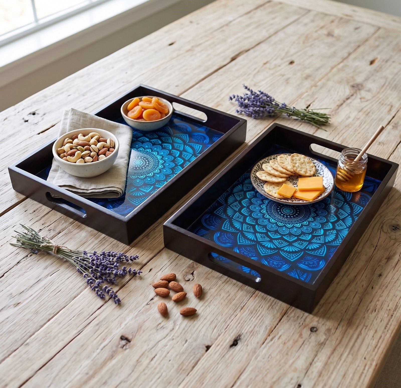 angira handicrafts Elegent Wooden serving tray AHS-4SER.TRAY34 Chip & Dip Tray-picture-15