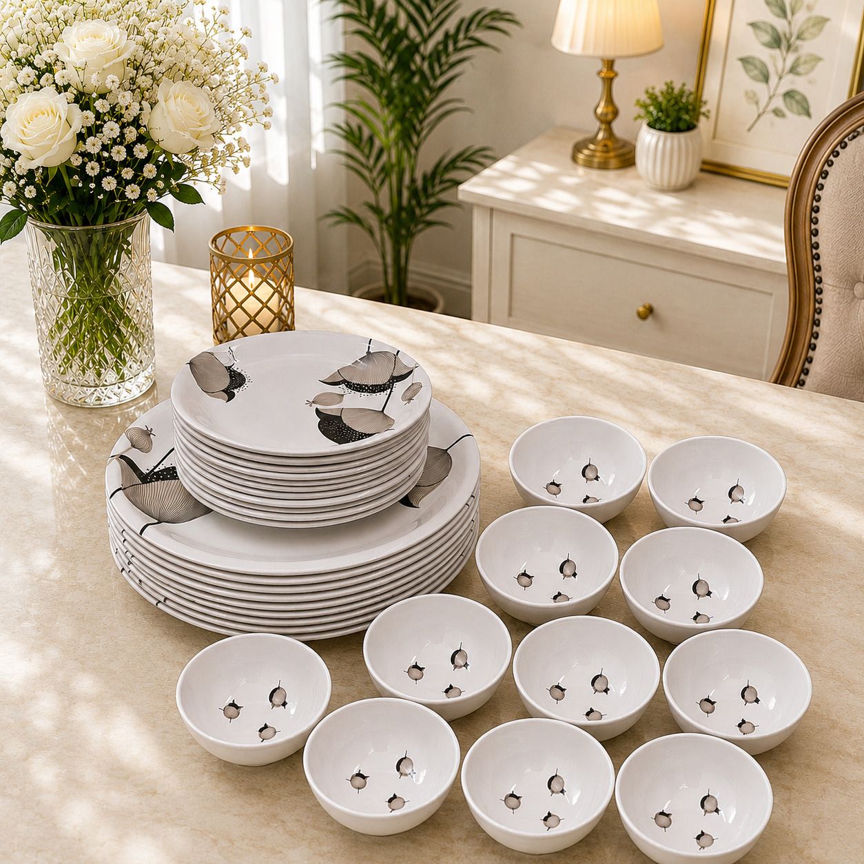 Melamine 11" dinner plate With 8" Snacks Plate & Veg-Bowl Set of 36 pc M075 Dinner Plate-image-27