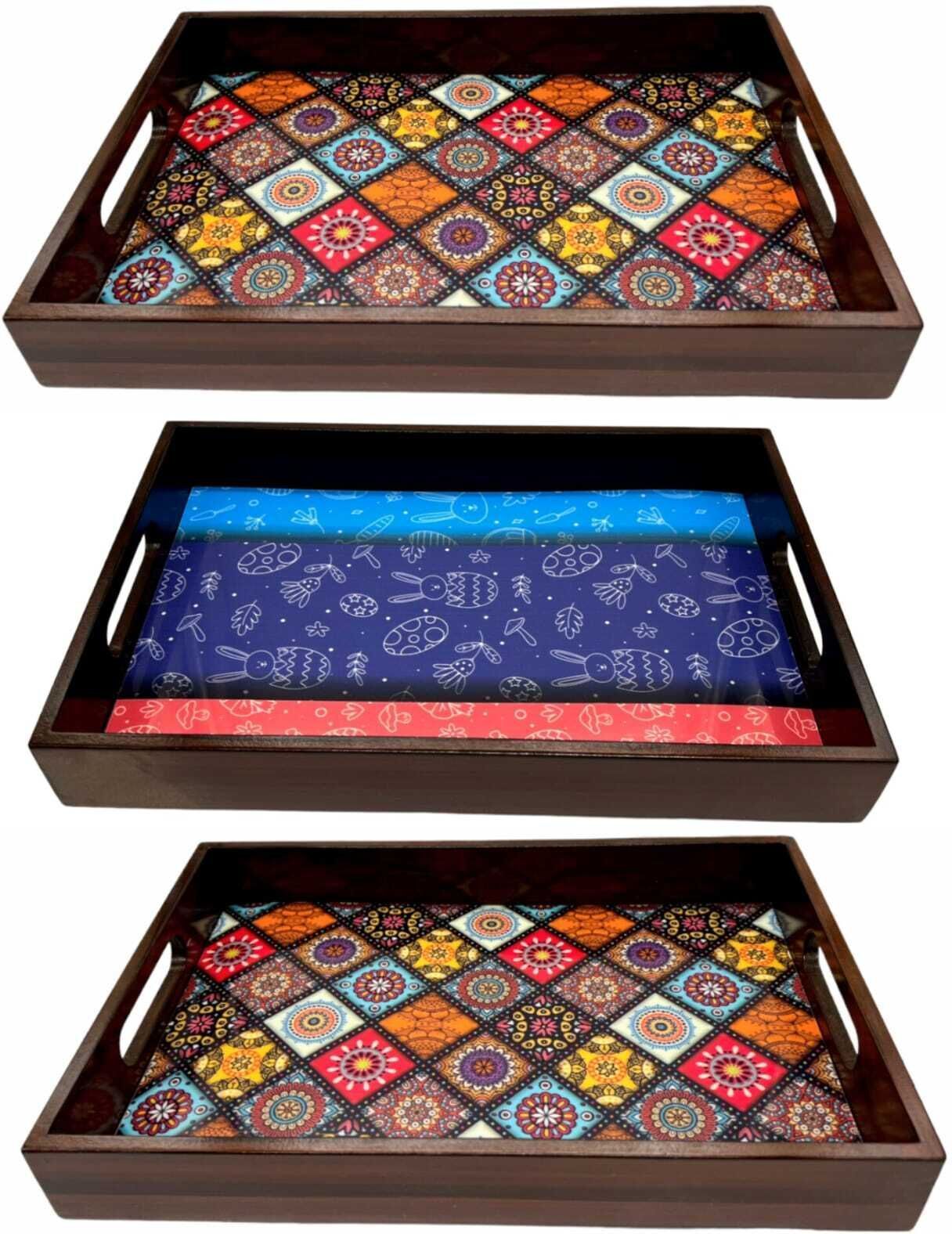 Wooden tray multicolor print|Serving Tray|Multipurpose Tray|AHS-TRAY461_1407 Tray-image-5