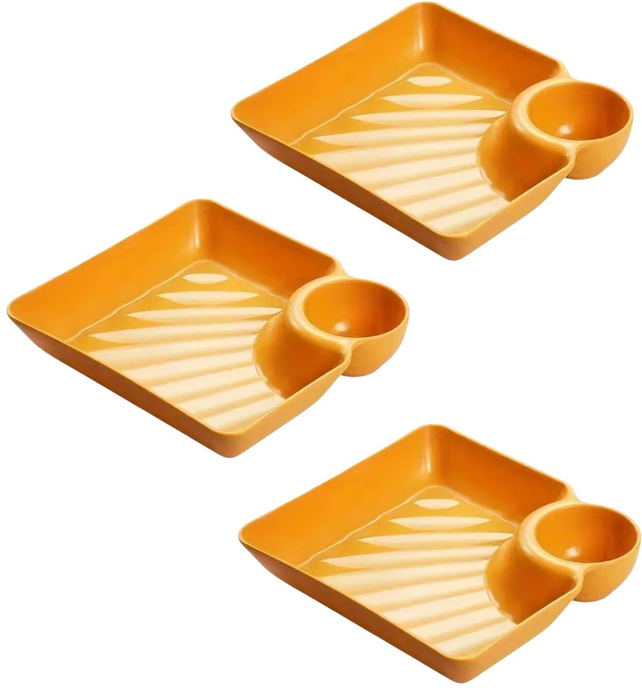 p-plus international Dumpling Plates with Sauce Compartment, Square Serving Dish Sushi Plates Chip & Dip Tray-picture-2