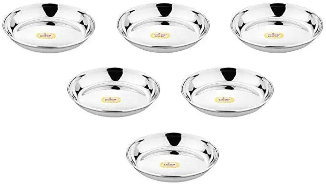 Stainless Steel Round Beeding Halwa Plate, Set of 6 Piece (13.2 cm) Dinner Plate-image-27