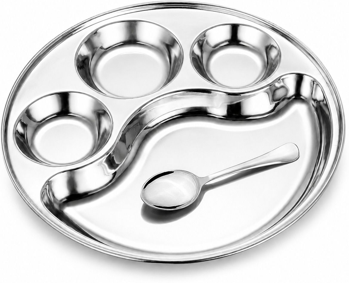 nirton Stainless Steel Partition Dinner Plate 4 Compartment Thali Set Pack 1 WITH SPOON Dinner Plate-picture-37