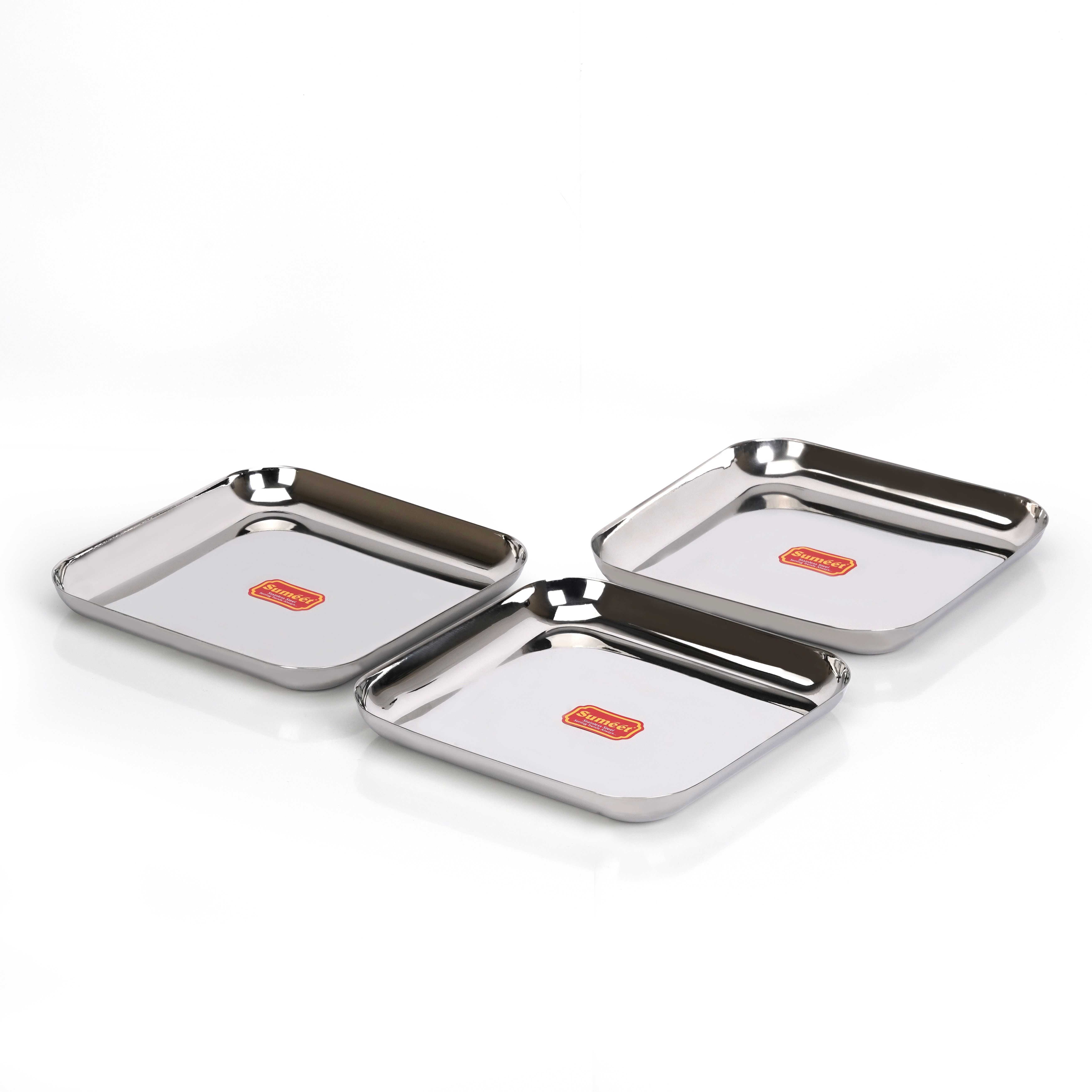 sumeet Stainless Steel Big Square Shape Dinner Plate / Lunch - Meal Plate Set-3pcs,25cm Dinner Plate-picture-24