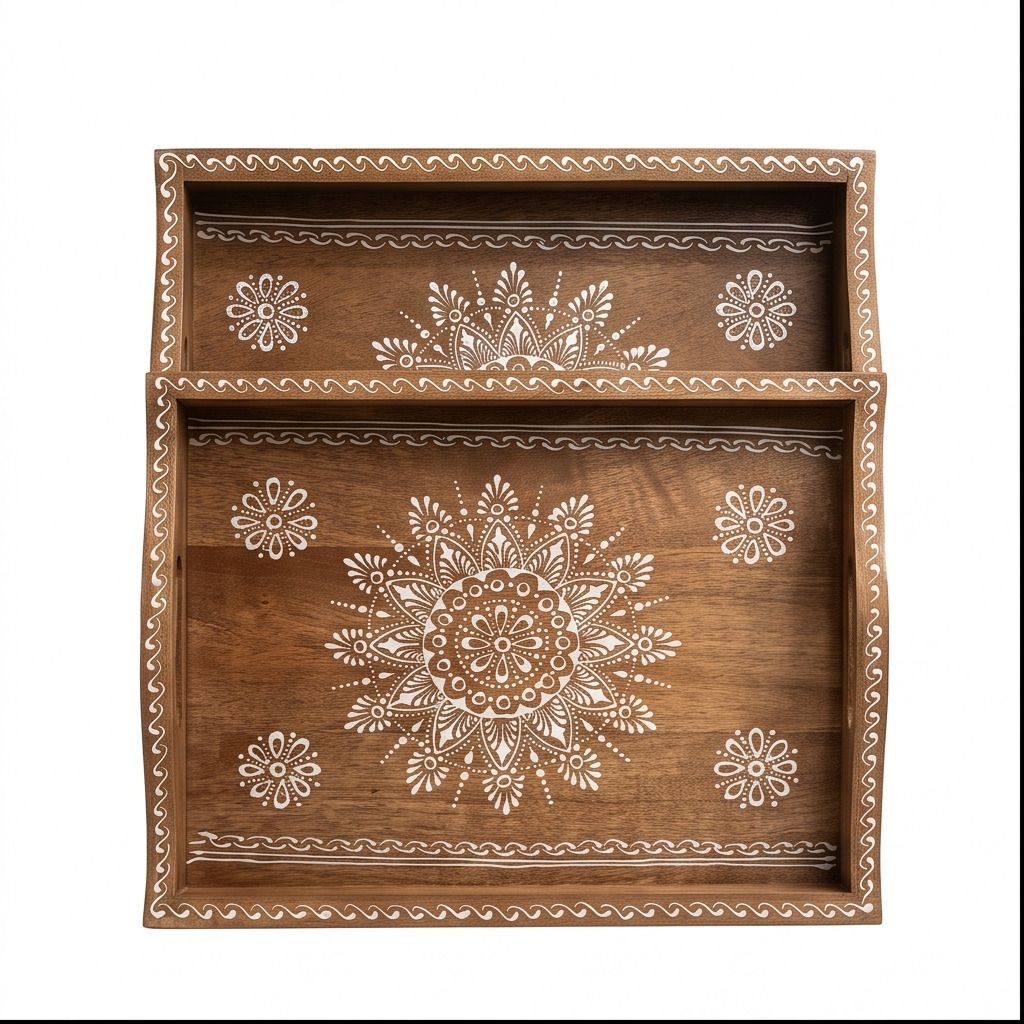 Handcrafted Wooden Round Serving Tray for Tea & Snacks Tray-image-7