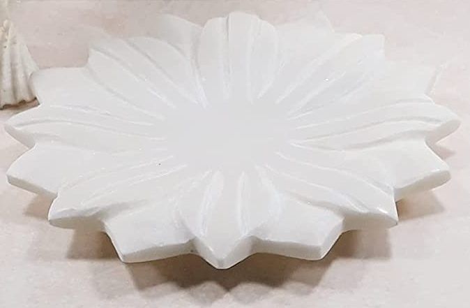 Marble Small Floral shape(Lotus) Plate | White Stone Serving Tray 6 inch Platter Half Plate-image-23