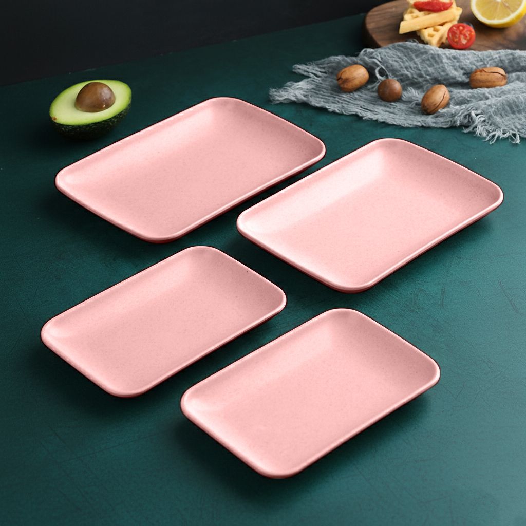 opulenceware Japanese Style Platter Pastel Serving Tray Unbreakable Plates (Big+small, Pink) Tray-picture-25