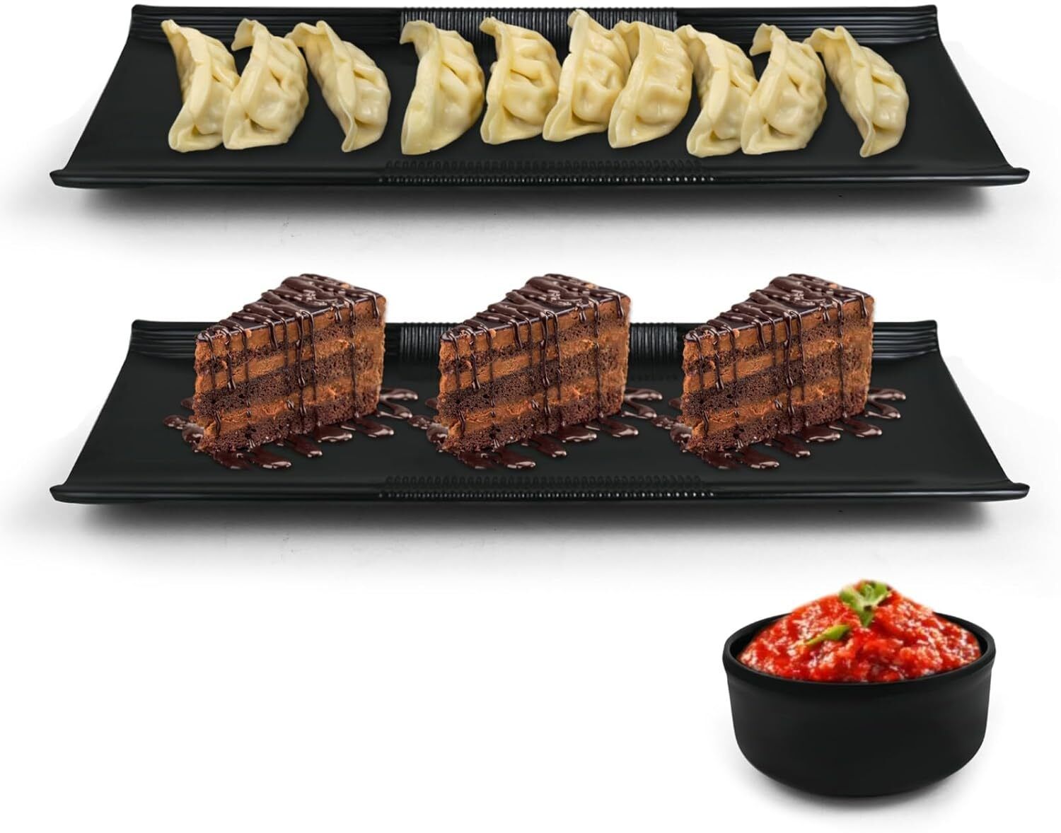 Brand Matt Black Melamine Cake Momos Serving Platter for Snacks Desserts Tray-image-18