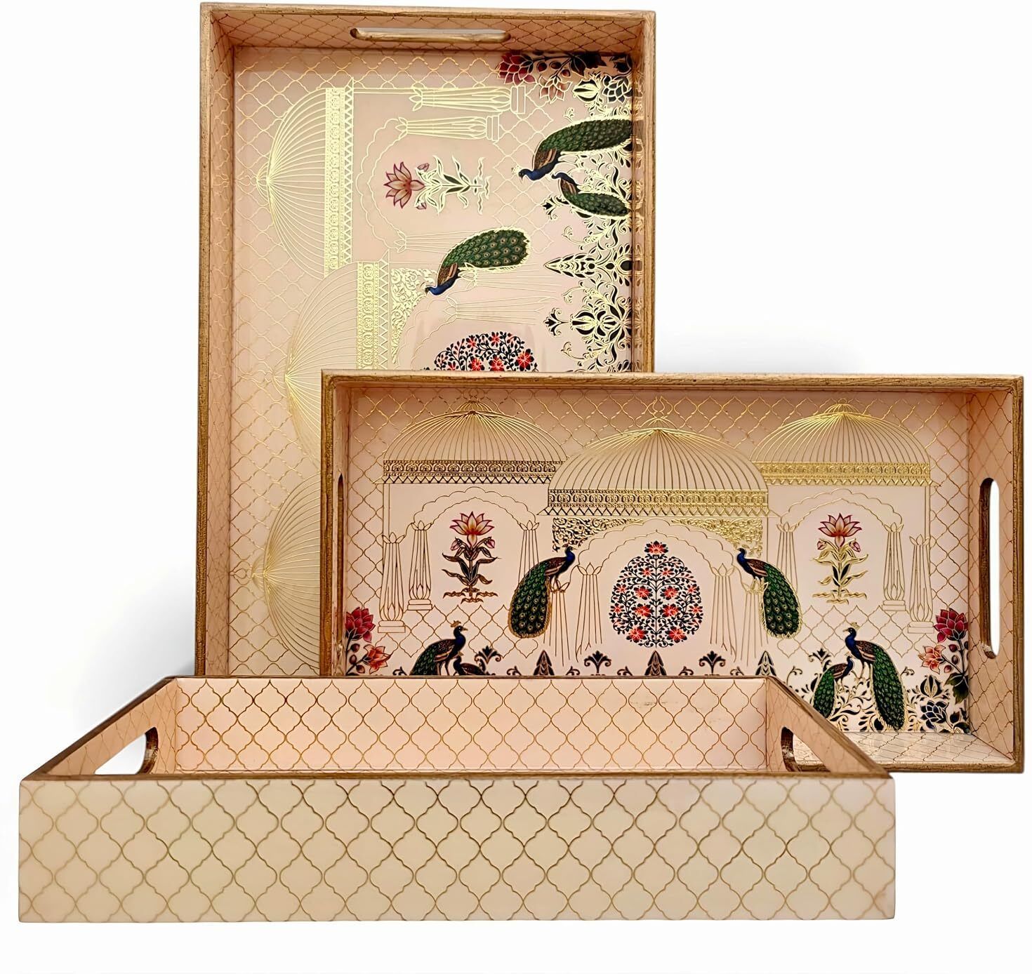 trayzon MDF Serving Tray Set of 3 | Peacock Design | Home & Kitchen Tray-picture-22