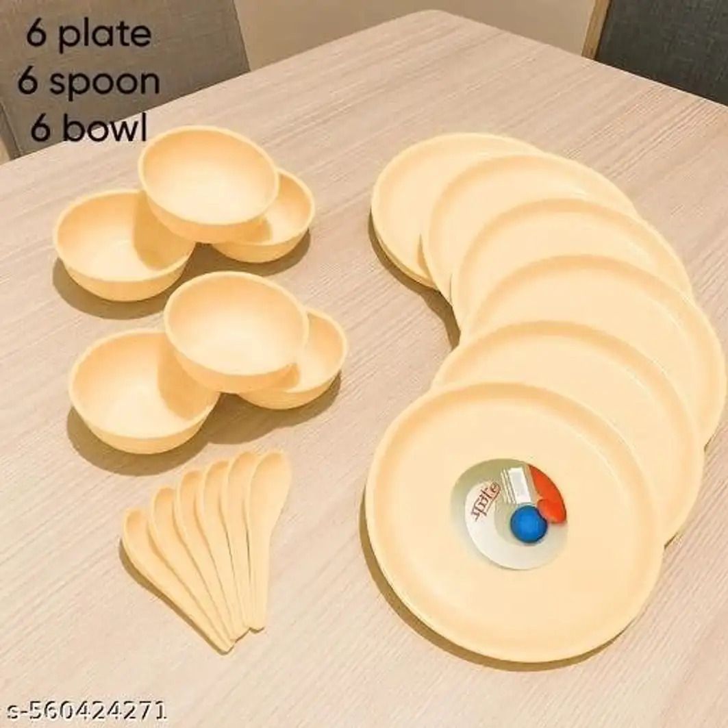Dinner Set 18 Pieces with Serving Bowls 6 Dinner Plates, 6 Katoris ,6 Spoon Dinner Plate