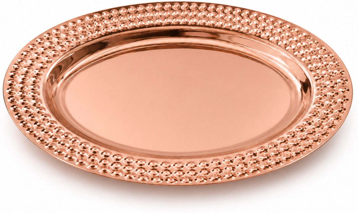 crega Rose Gold Steel Decorative Serving Plate, Designer Round Tray for Dining Table Dinner Plate-picture-4