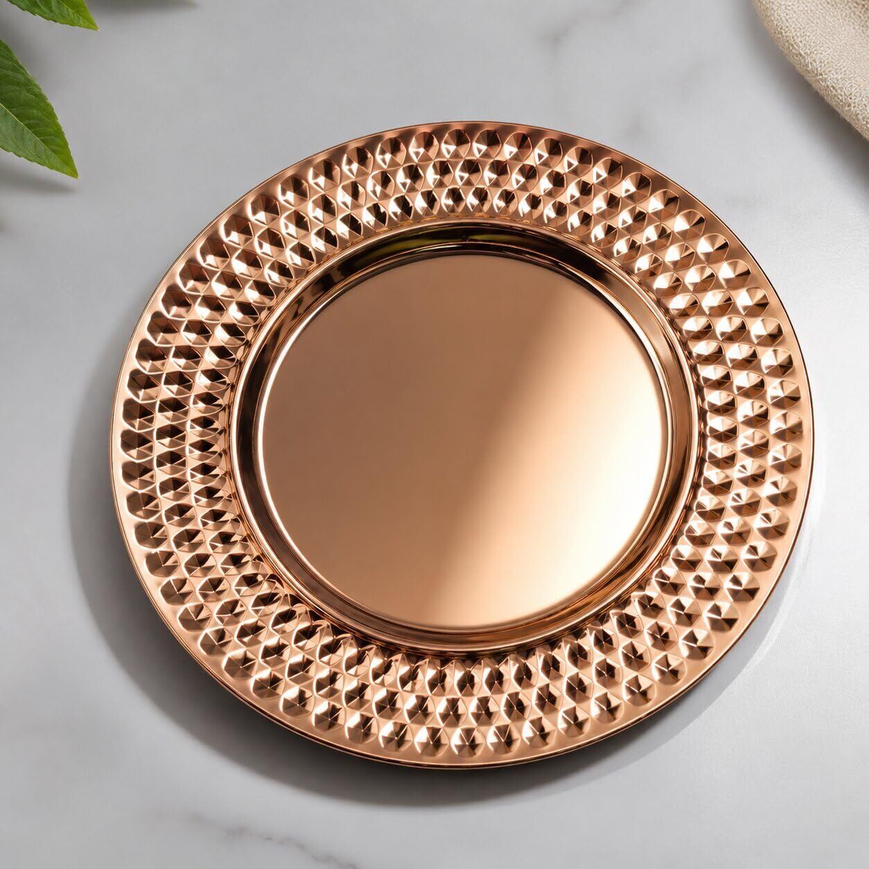 Rose Gold Hammered Stainless Steel Serving Plate Tray-image-1