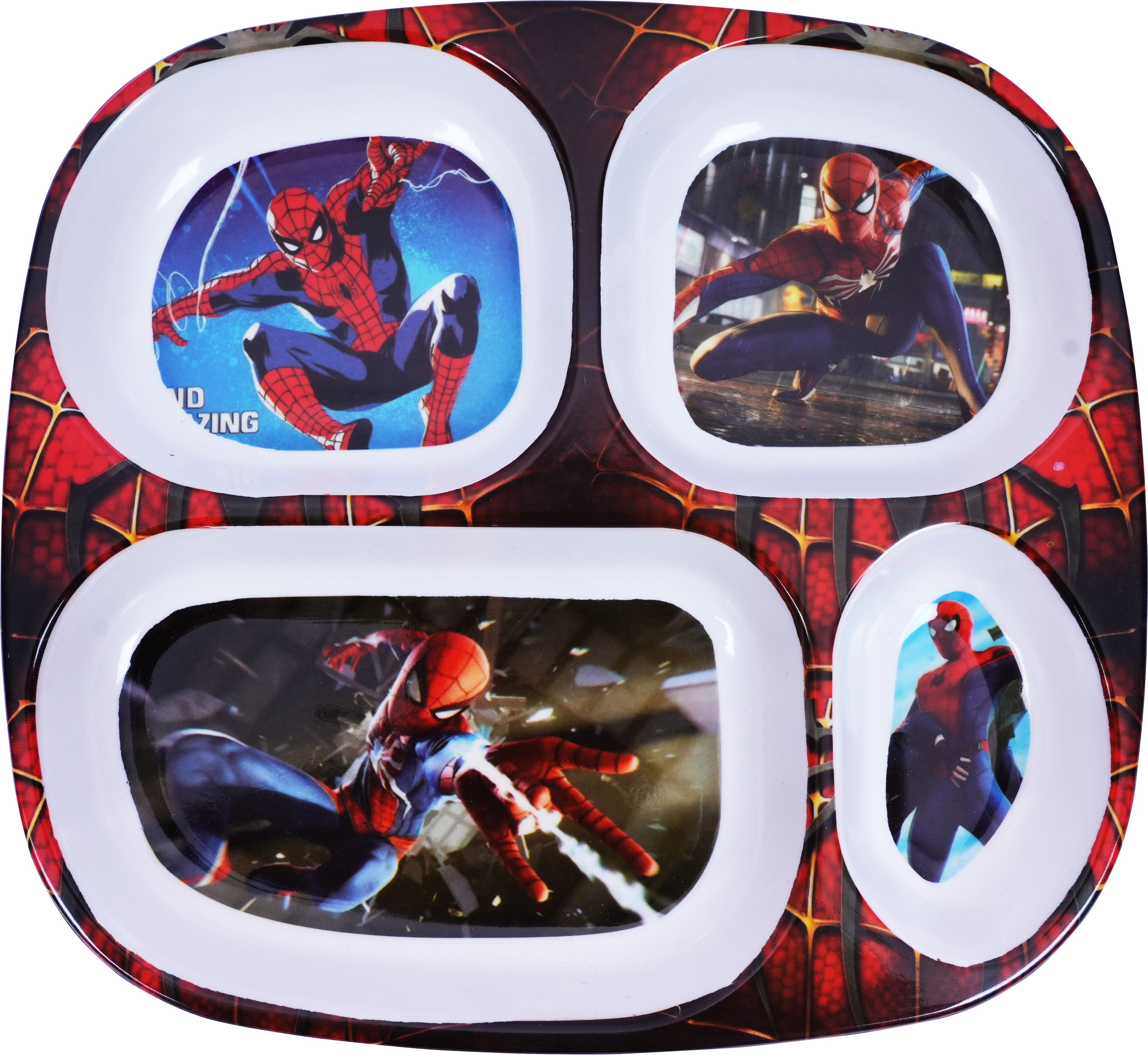 Spider Man Cartoon Printed Kids Dinner 4 Section Plate Sectioned Plate