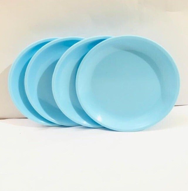 BPA Free Microwave Safe and Unbreakable Round Plastic Half Plates (Set of 4) 7.5 Inches , Aqua blue For Home and Restaurant Half Plate-image-2