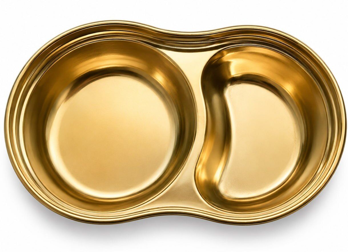 yopple Golden Stainless Steel 2 Compartment Serving Plate Snack Dinner Thali Dish Tray Chutney Plate-picture-36