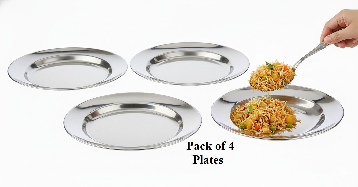 Soup Plate - Plain - Stainless Steel - Large - 26cm - Pack of 4 Dinner Plate-image-45