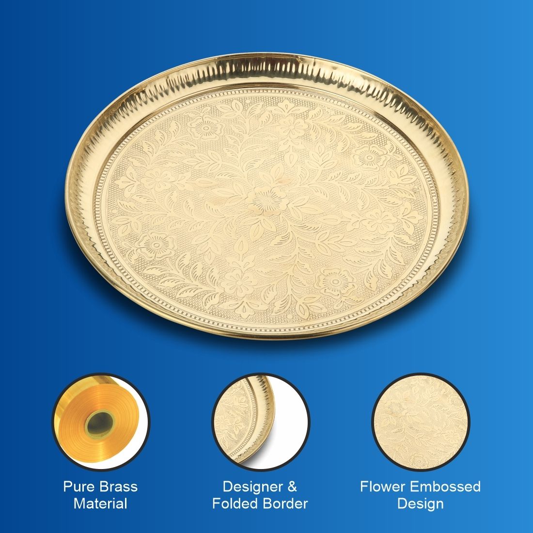 Brass Flower Print Plate for pooja (Size - 9inch) Dinner Plate-image-38