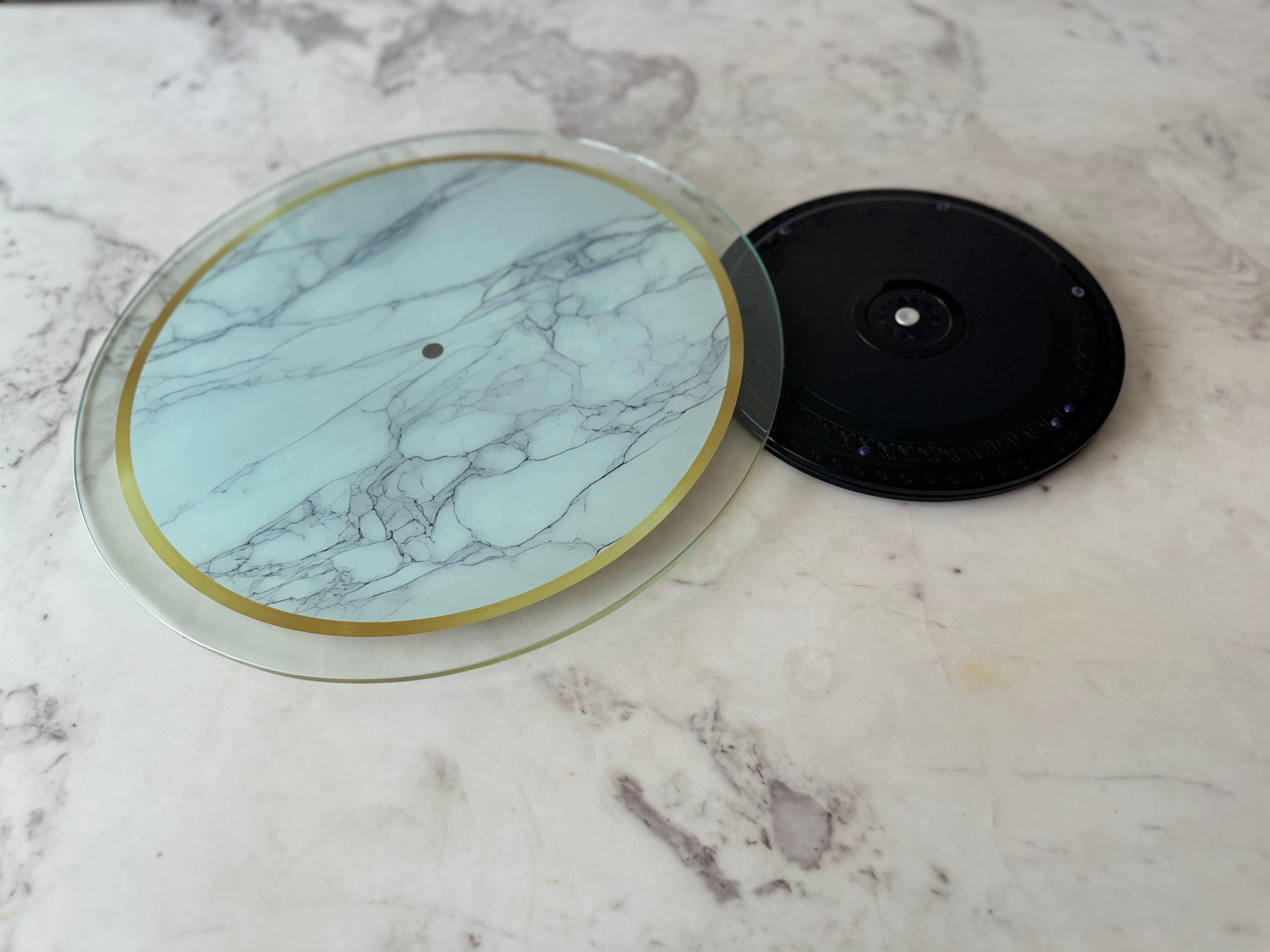 appeasy Lazy Susan Revolving Toughened Glass Tray-18 "Marble Gold Polished Trivet-picture-5